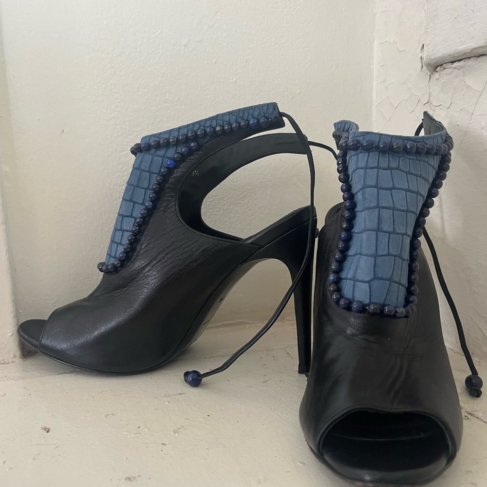 Angela Mitchell Damabiah Leather Beaded Heels